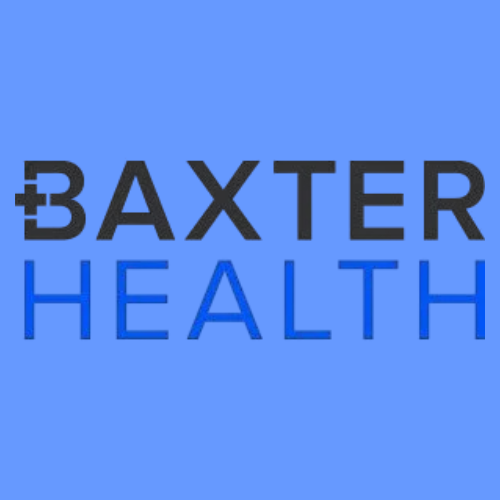 Baxter Health logo on a blue background.