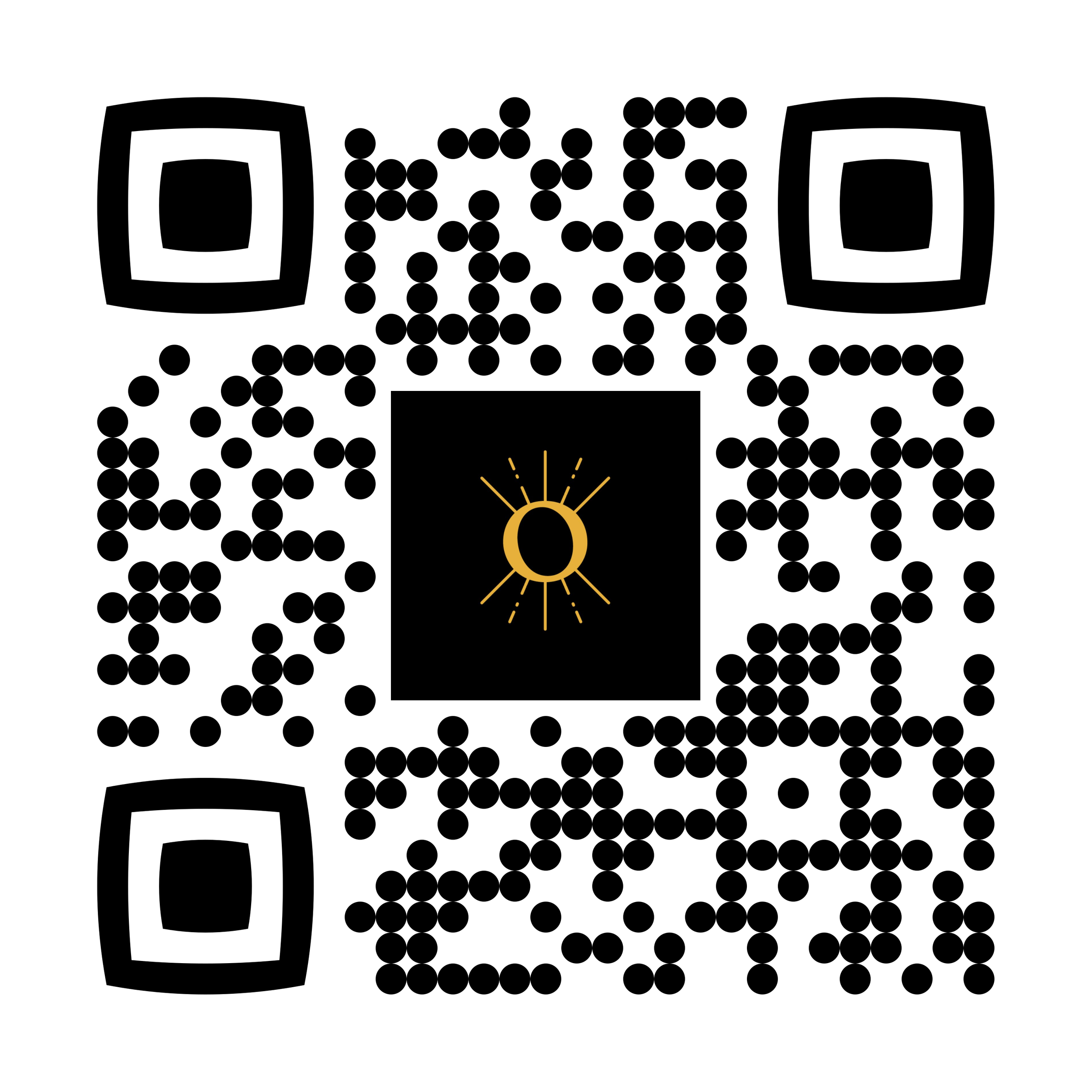 Black and white illustration with abstract shapes, dots, and a black rectangular section in the center with a sun symbol in gold.