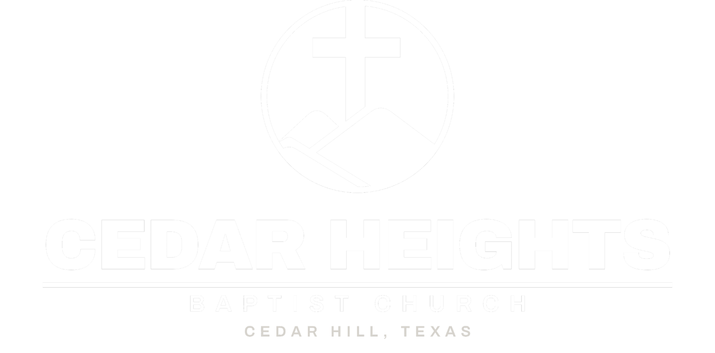 Cedar Heights Baptist Church logo featuring a cross and mountain outline, with text stating 'CEDAR HEIGHTS BAPTIST CHURCH CEDAR HILL, TEXAS'.