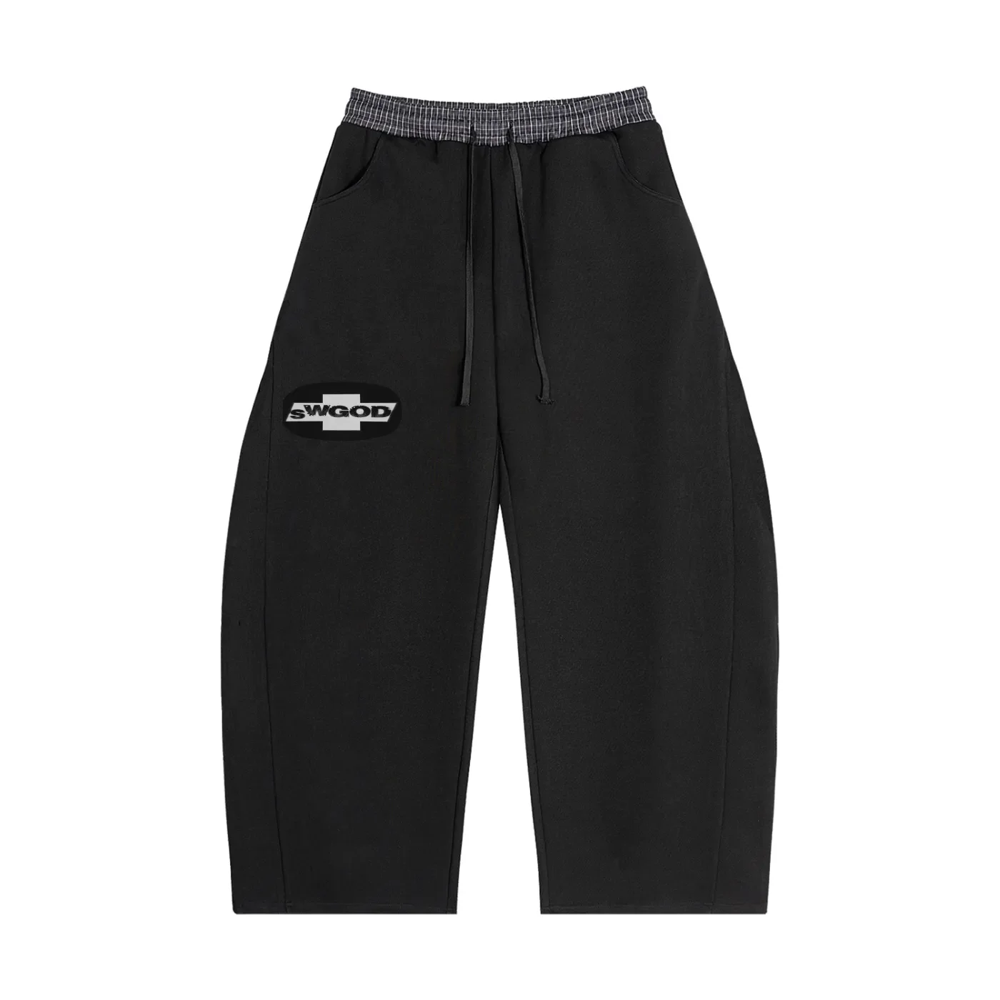 "SWGOD" Plaid Waistband Barrel Sweatpants