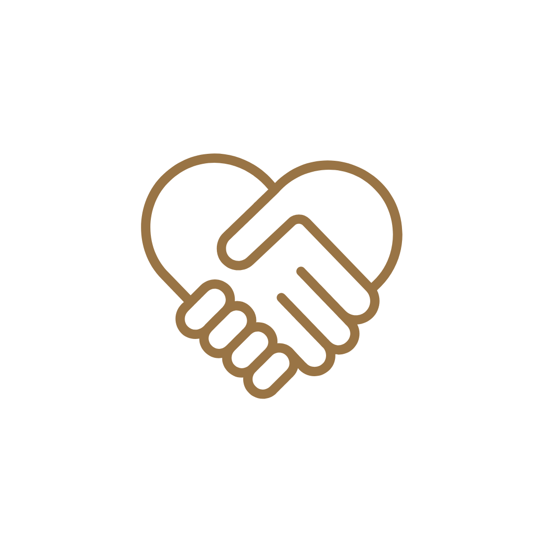 Outline of two hands shaking forming a heart shape.