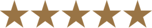 Five gold stars aligned in a horizontal row with a black background.