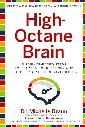 Cover of the book titled 'High-Octane Brain' by Dr. Michelle Braun with a dose meter graphic and colorful border.