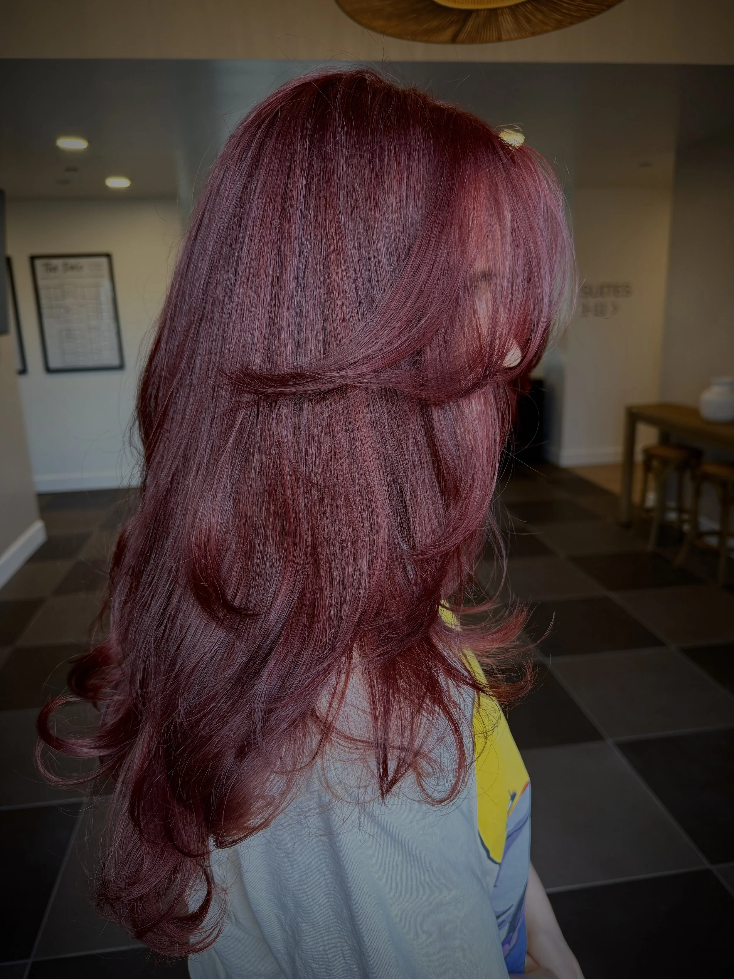 Cherry Red Color with Layered Haircut