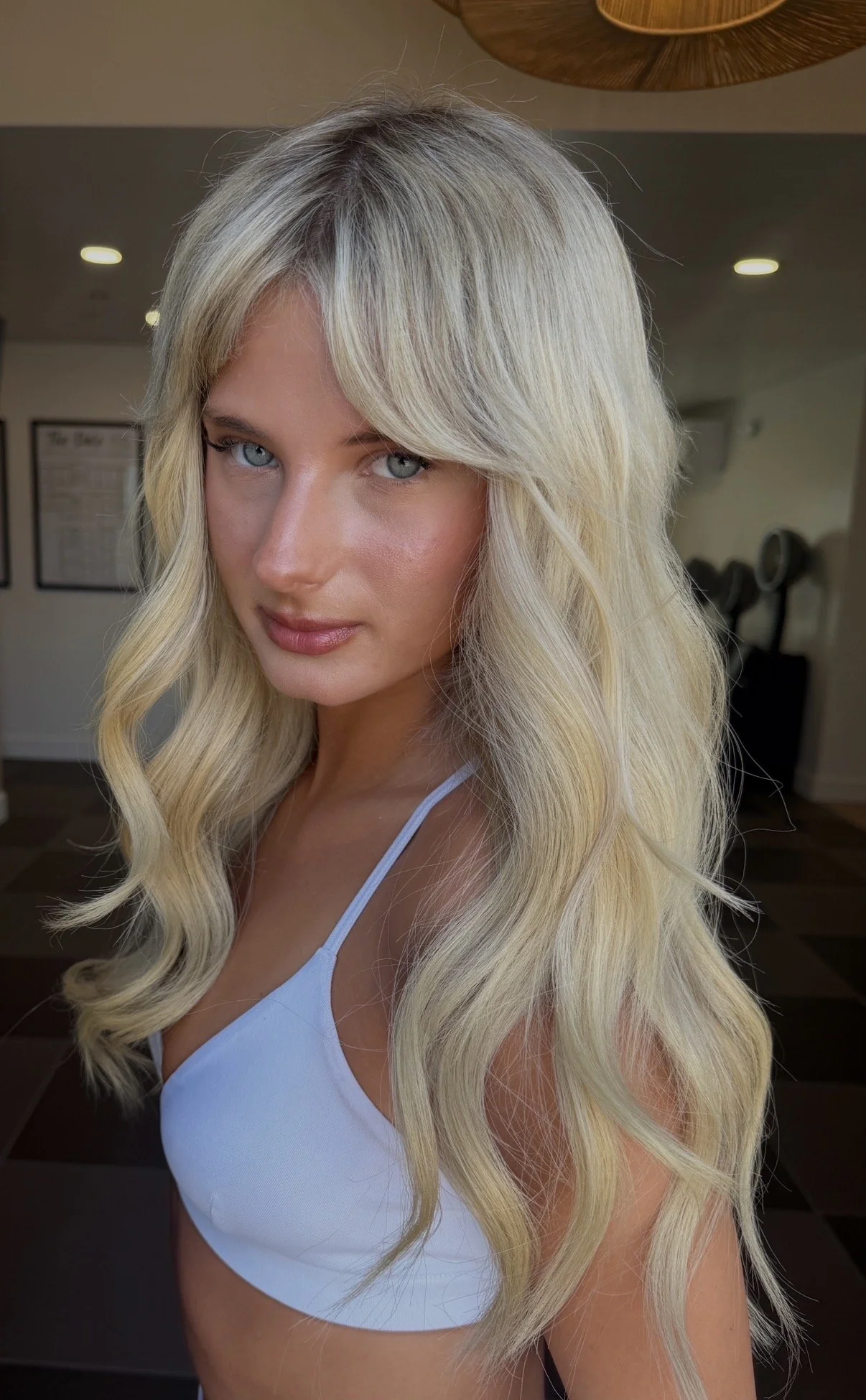 Bright Blonde, Two Rows of Weft Extensions, K-Tip Extensions and Curtain Bangs