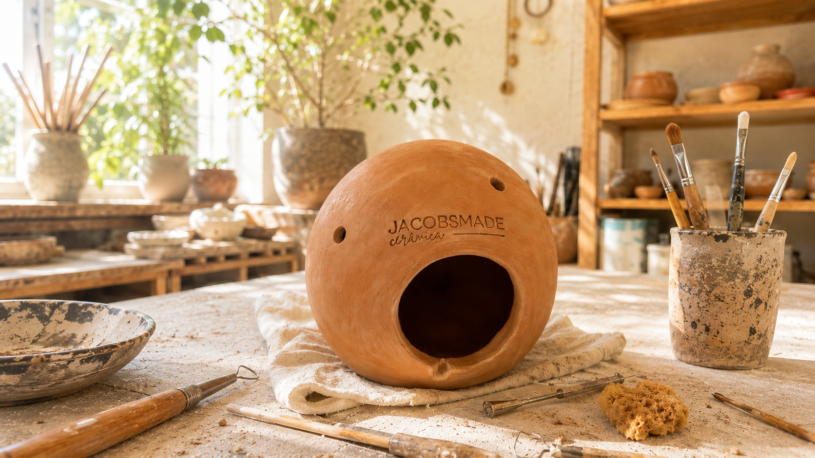 Luminária artesanal em cerâmica da Jacobsmade