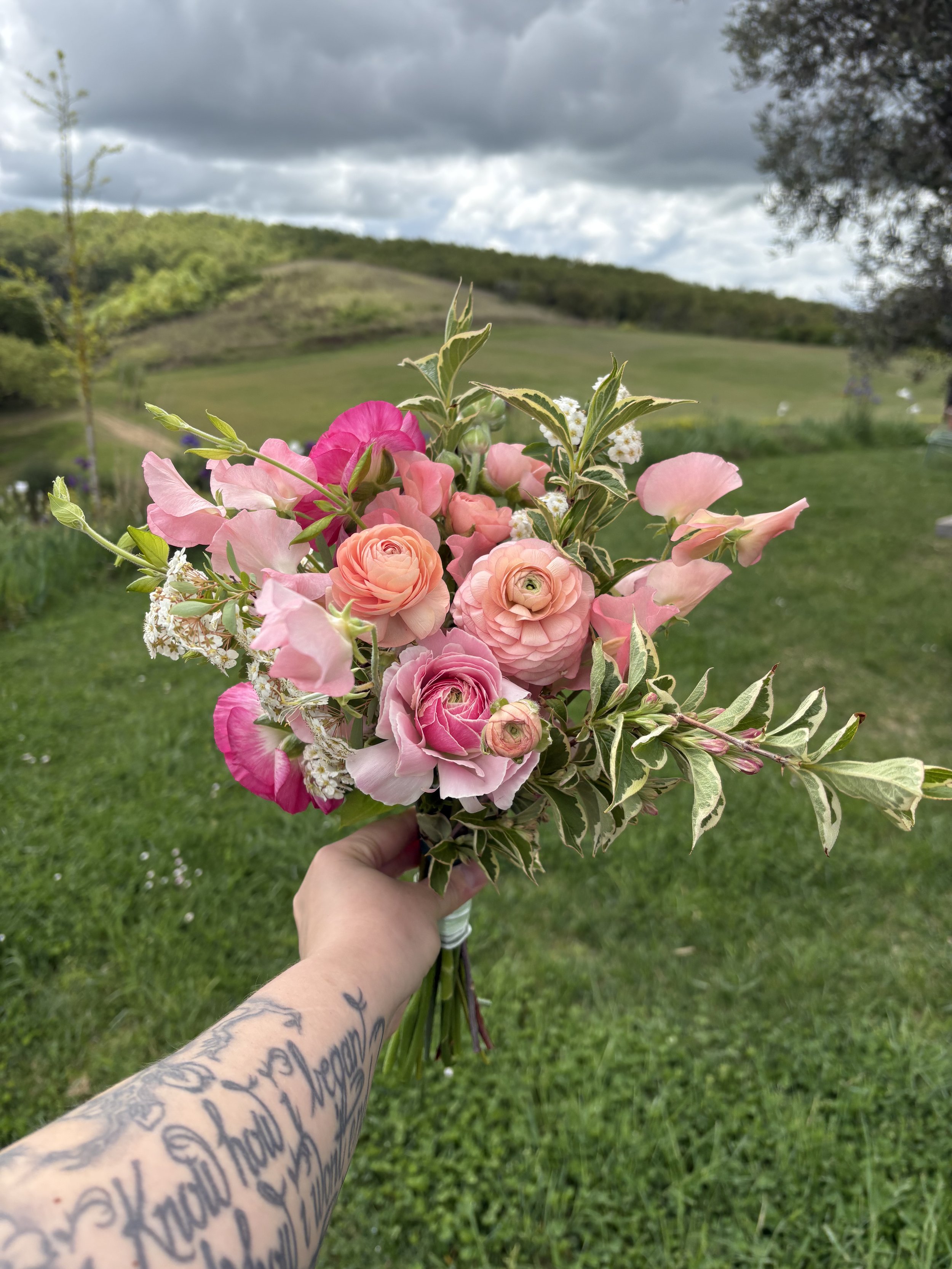 Bouquet in front of field