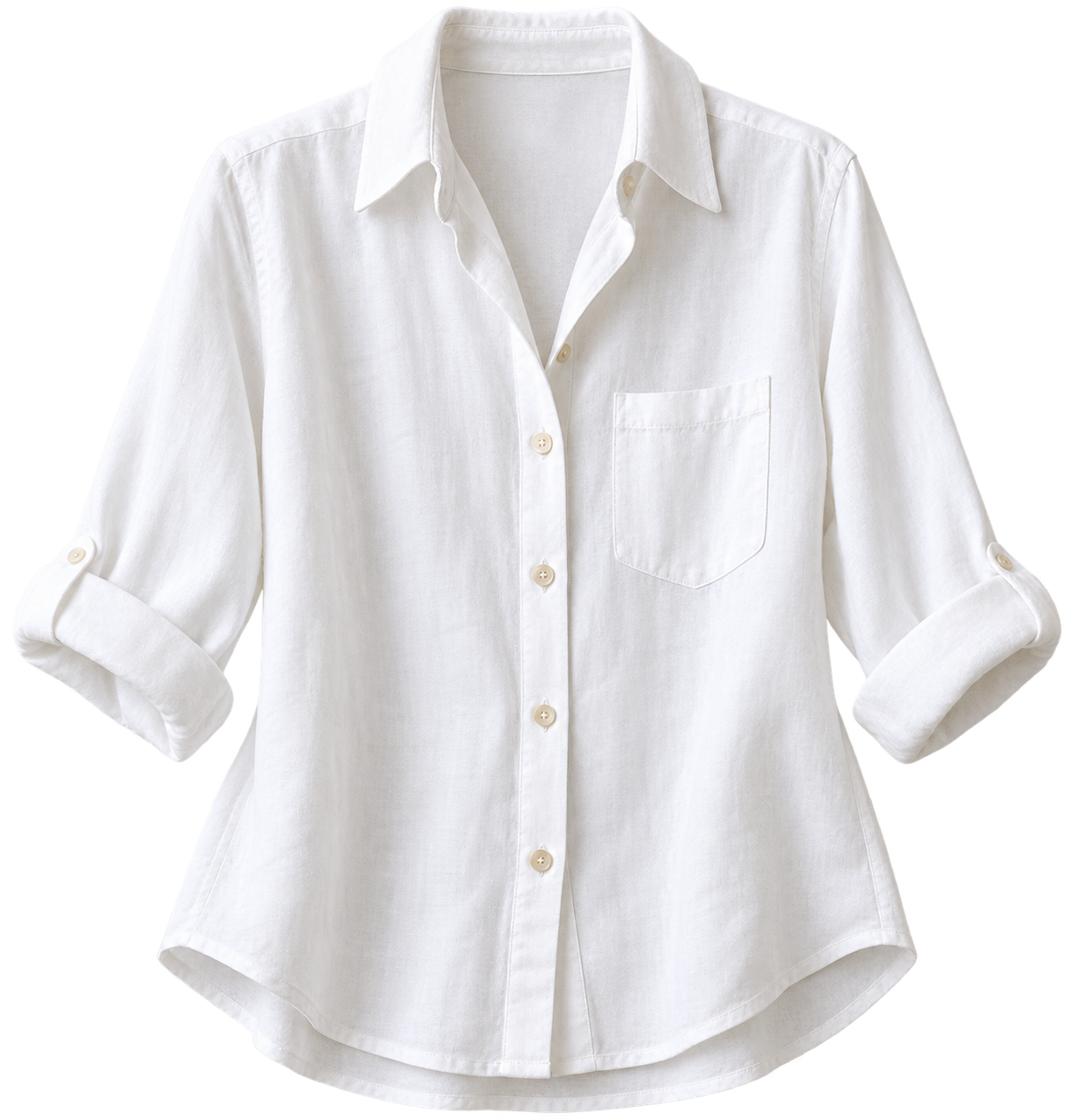 Light linen button-up shirt for a capsule wardrobe.