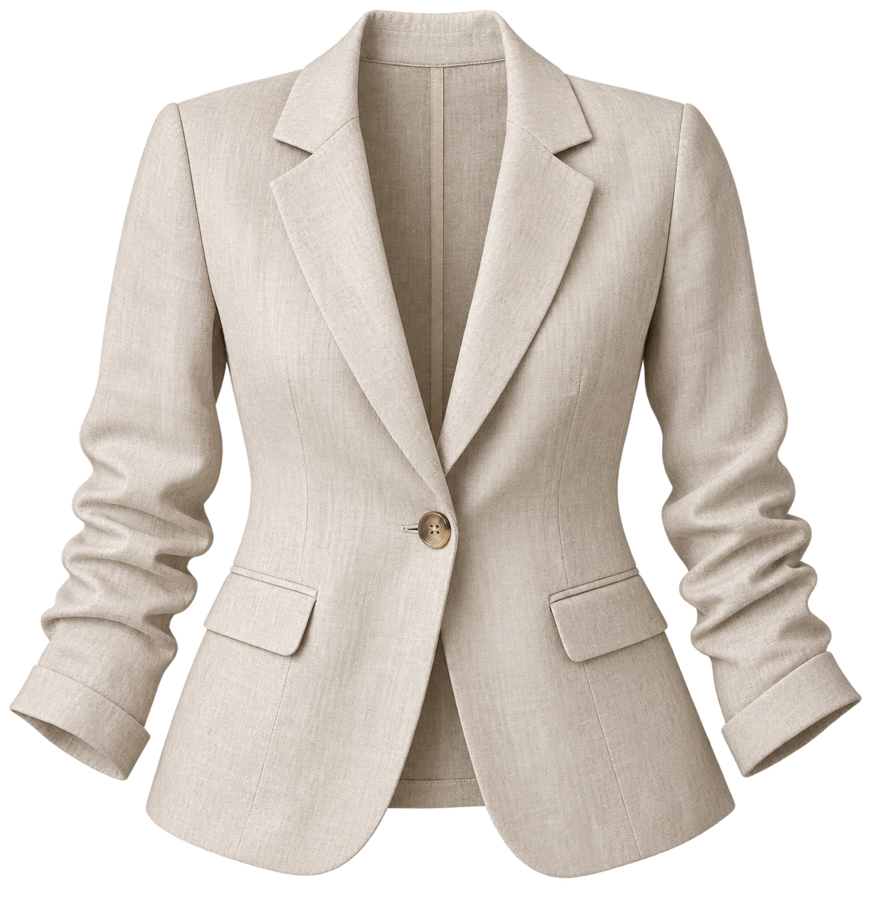 Neutral tailored jacket for a versatile wardrobe.