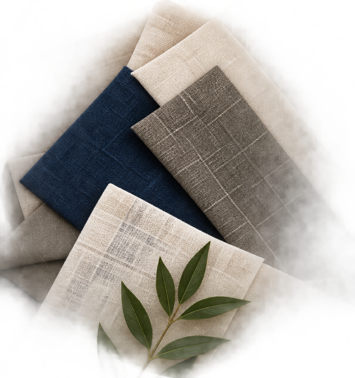 Soft neutral fabric swatches and natural colours for a capsule wardrobe.