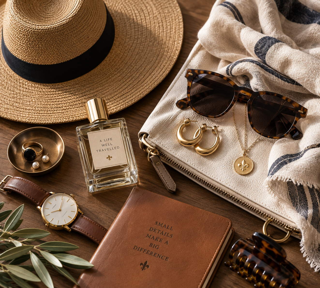 Timeless accessories including jewellery, bags and hats.