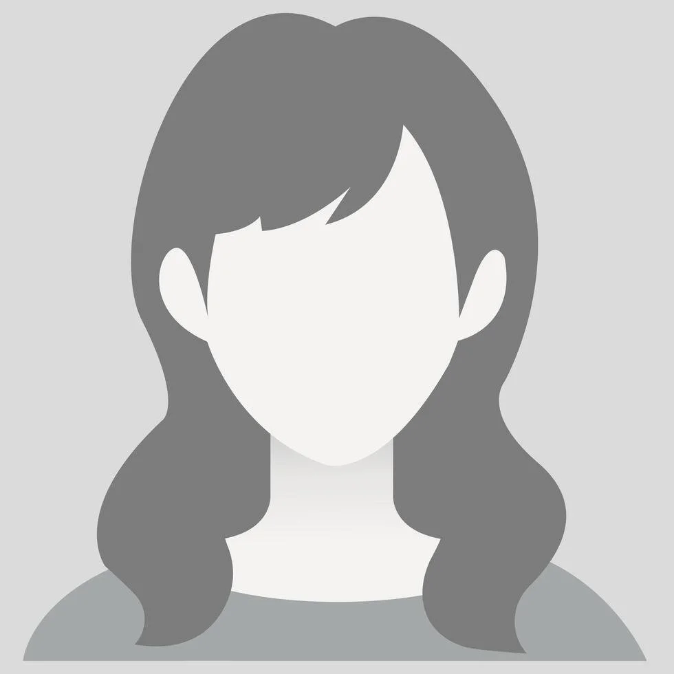 Grayscale illustration of a woman with medium-length hair, no facial features visible, facing forward.