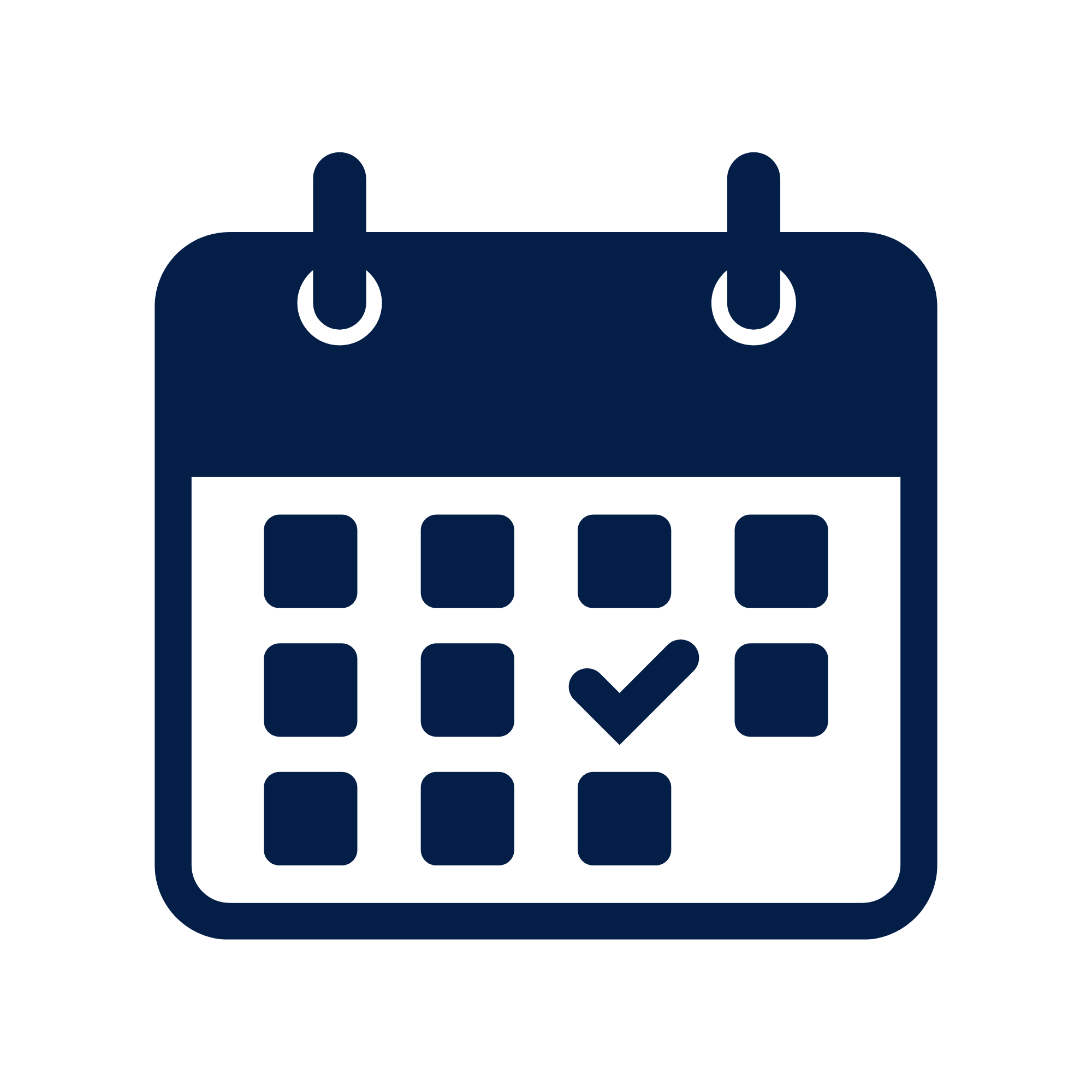 Graphic icon of a calendar with a checkmark at the bottom right corner.