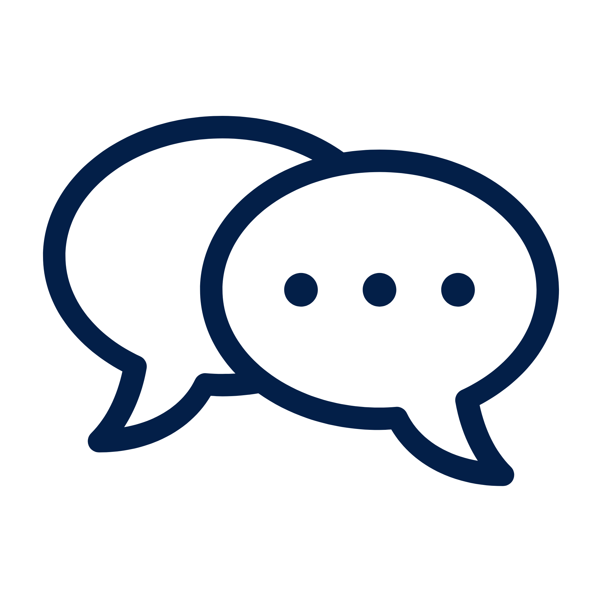 A digital graphic of two overlapping speech bubbles, one large and one small, outlined in navy blue on a black background.