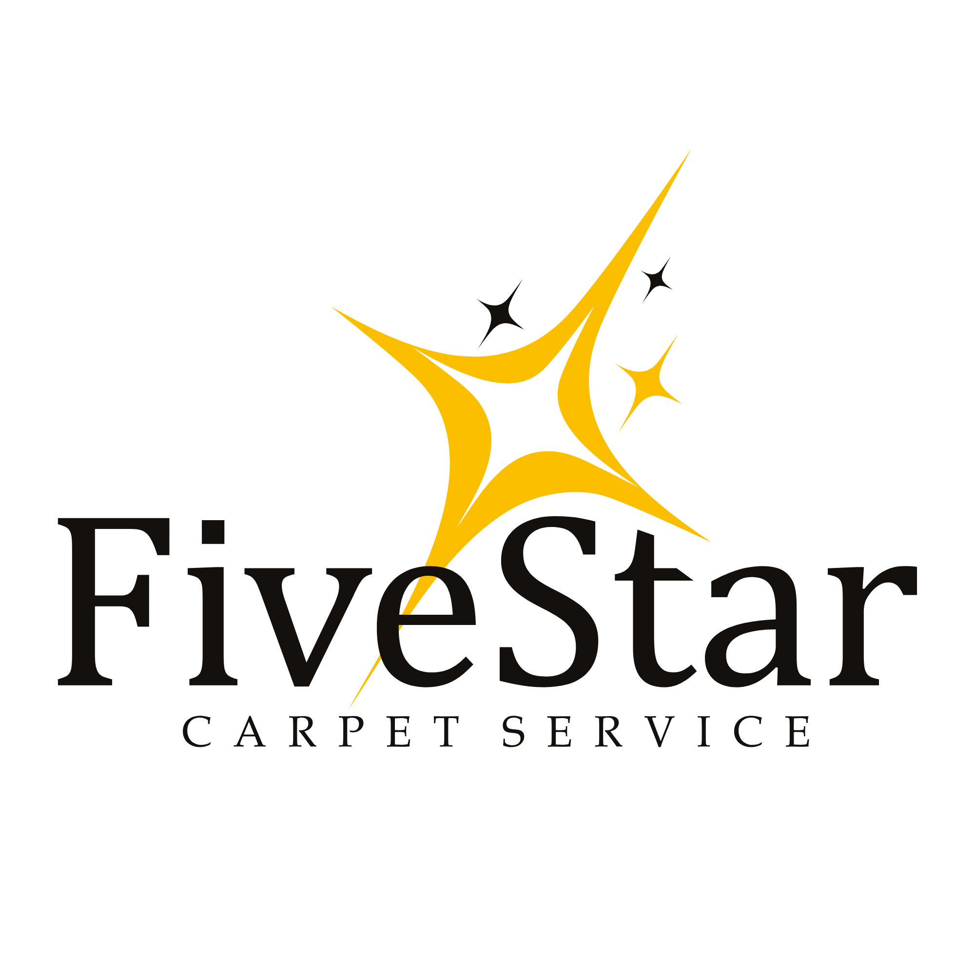 Black background with a gold starburst design and the text 'The Vintage Carpet Service' in bold, black letters.