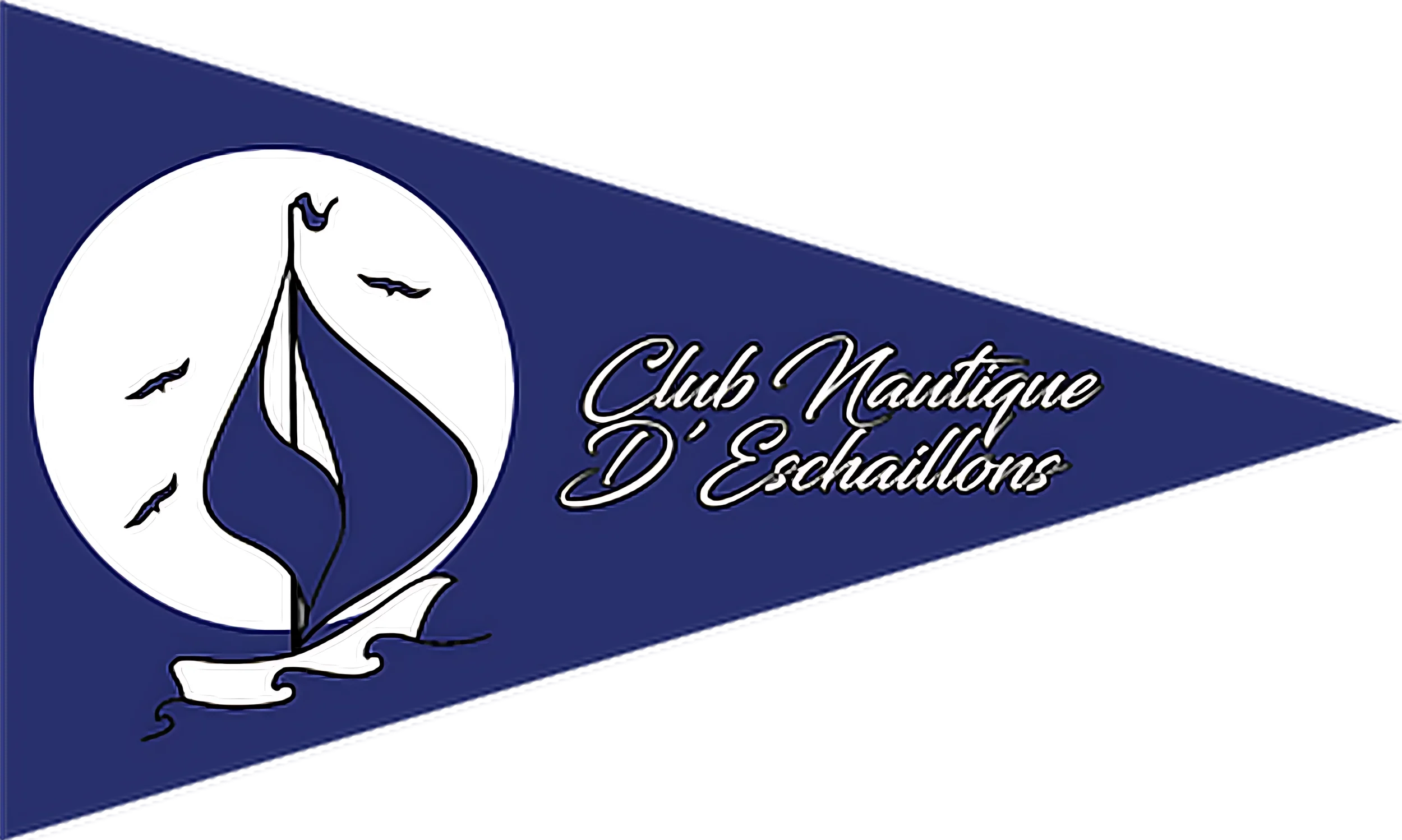 Drapeau bleu marine avec un logo d'un rameur stylisé et le texte 'Club Nautique D'Echaillons' en cursif.