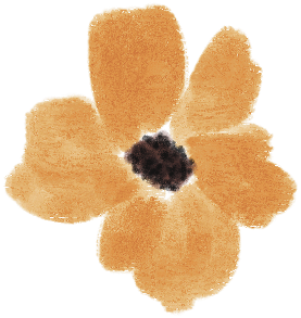 Illustrated watercolor drawing of an orange flower and a dark center, painted by Jasmine Green.
