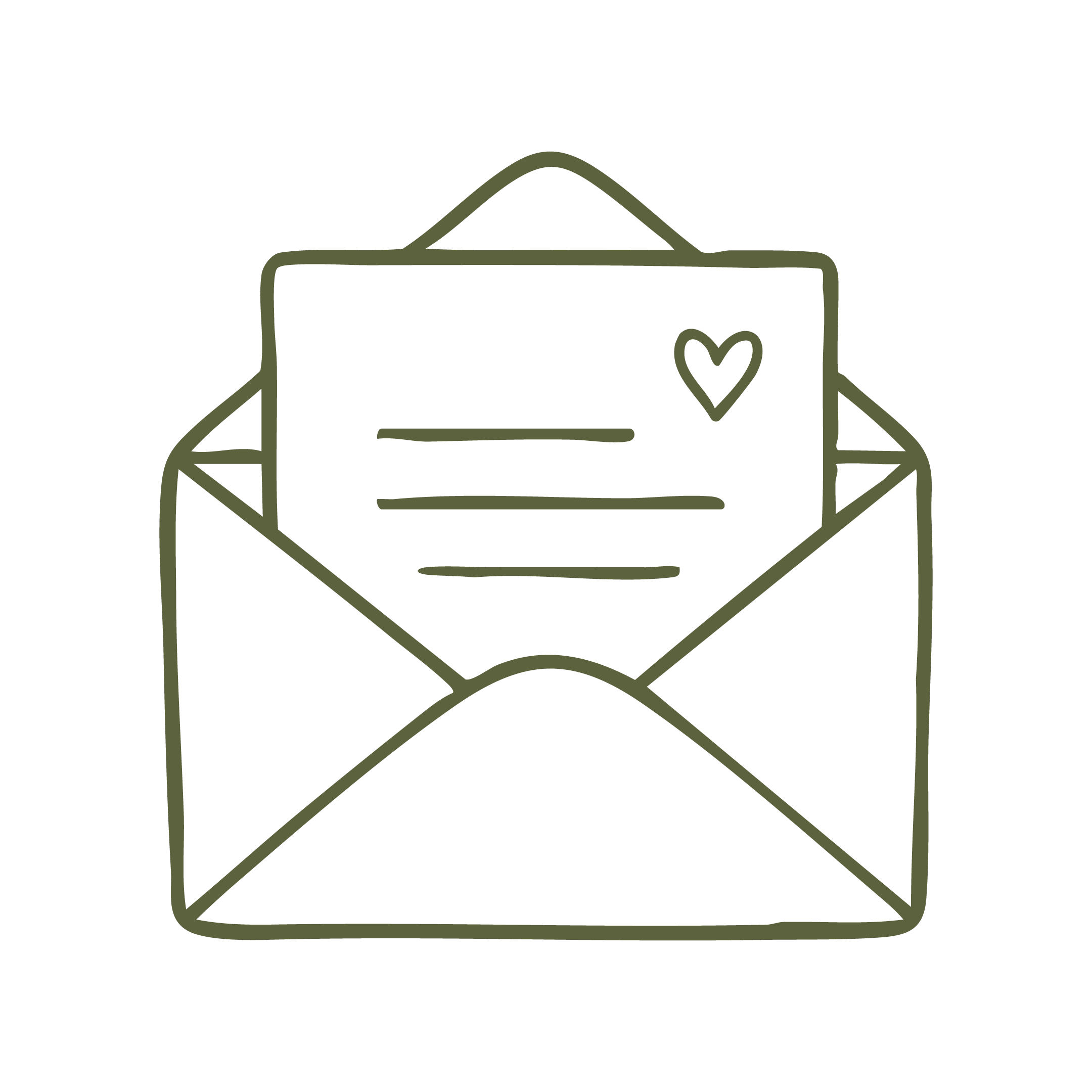 Line drawing of an envelope with a letter and heart popping out of the back.