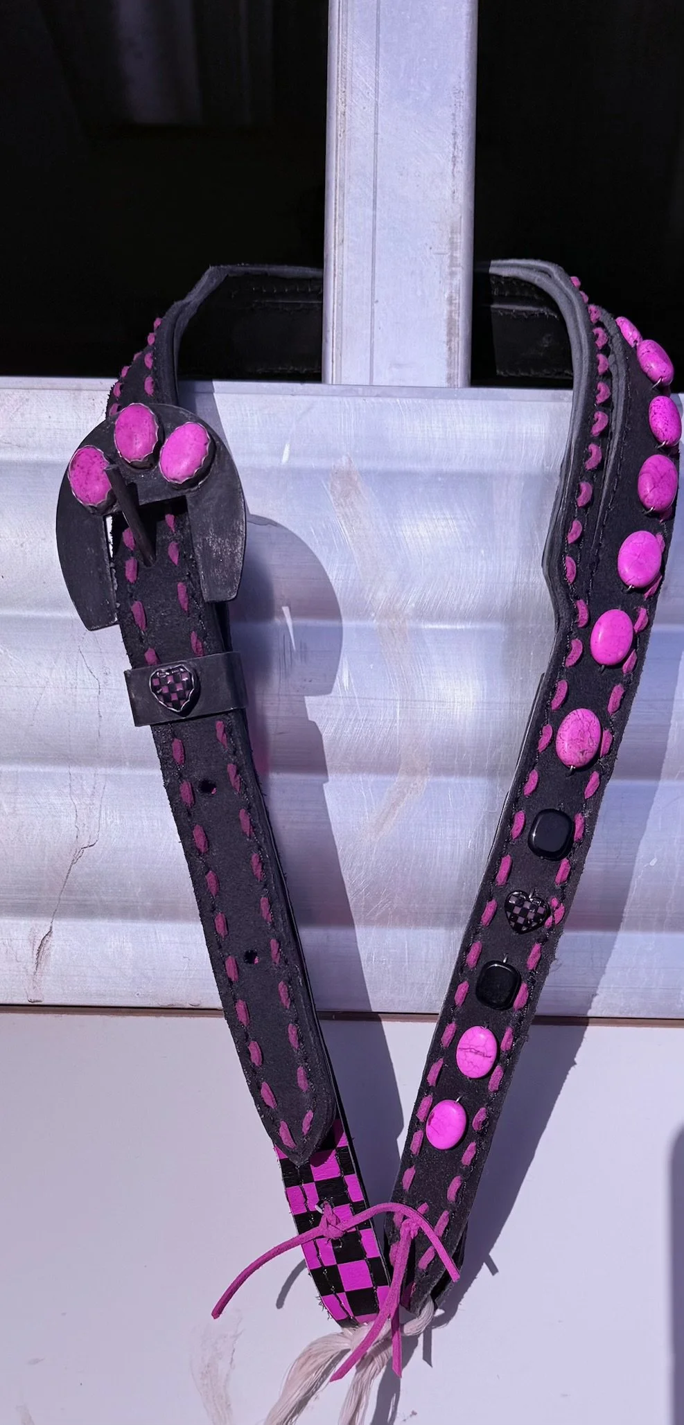 Pink Checkered Stone Split Ear Headstall