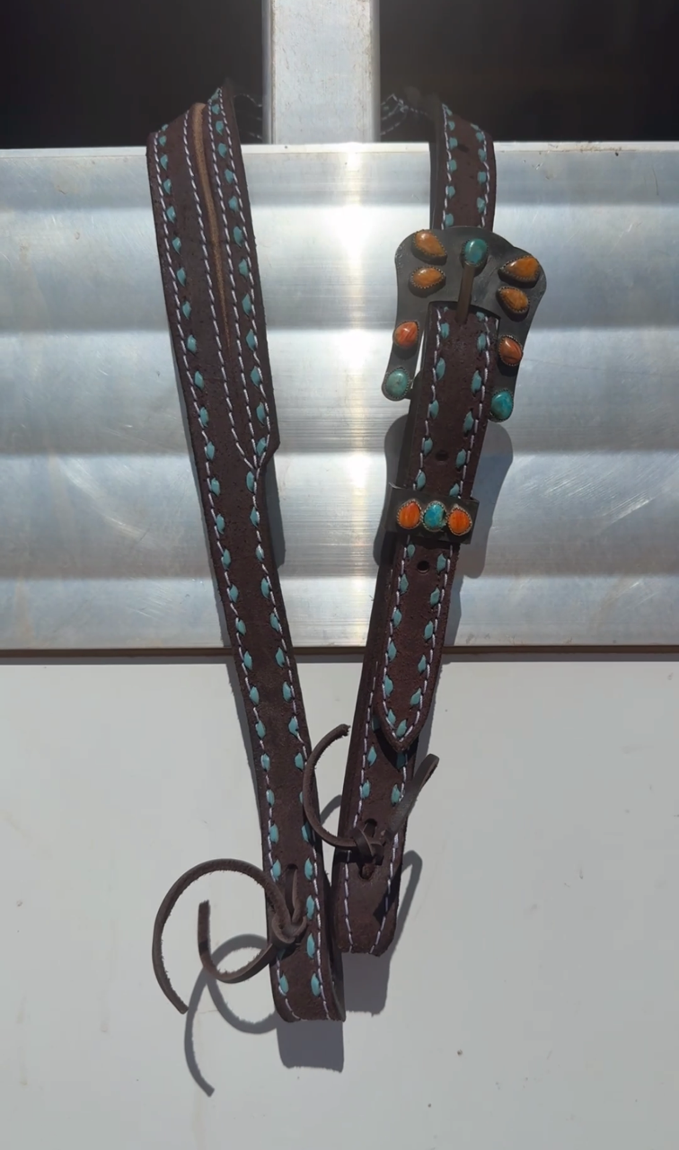 Orange and Turquoise Silversmith headstall