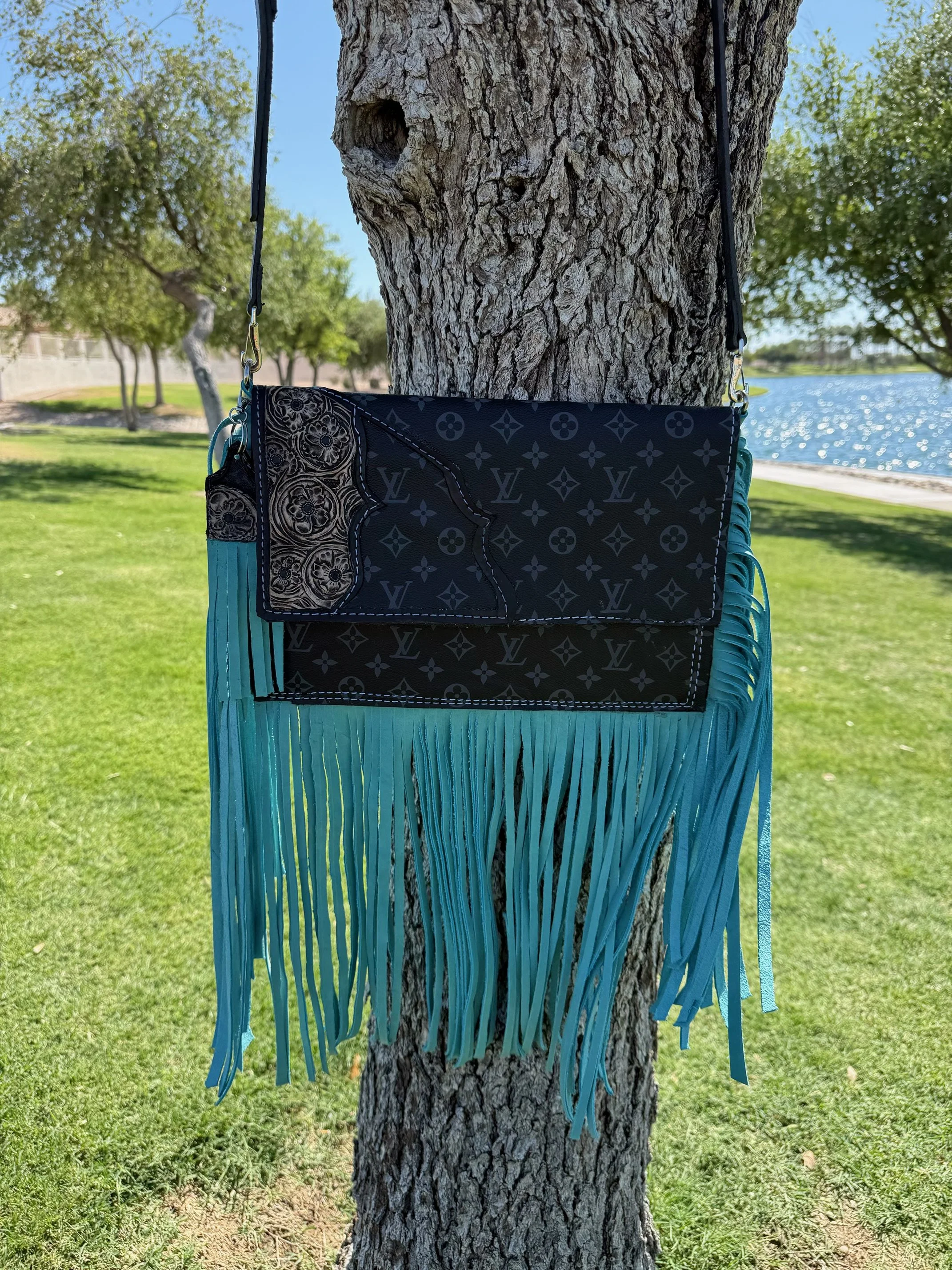Black And Turquoise Fringe LV Purse