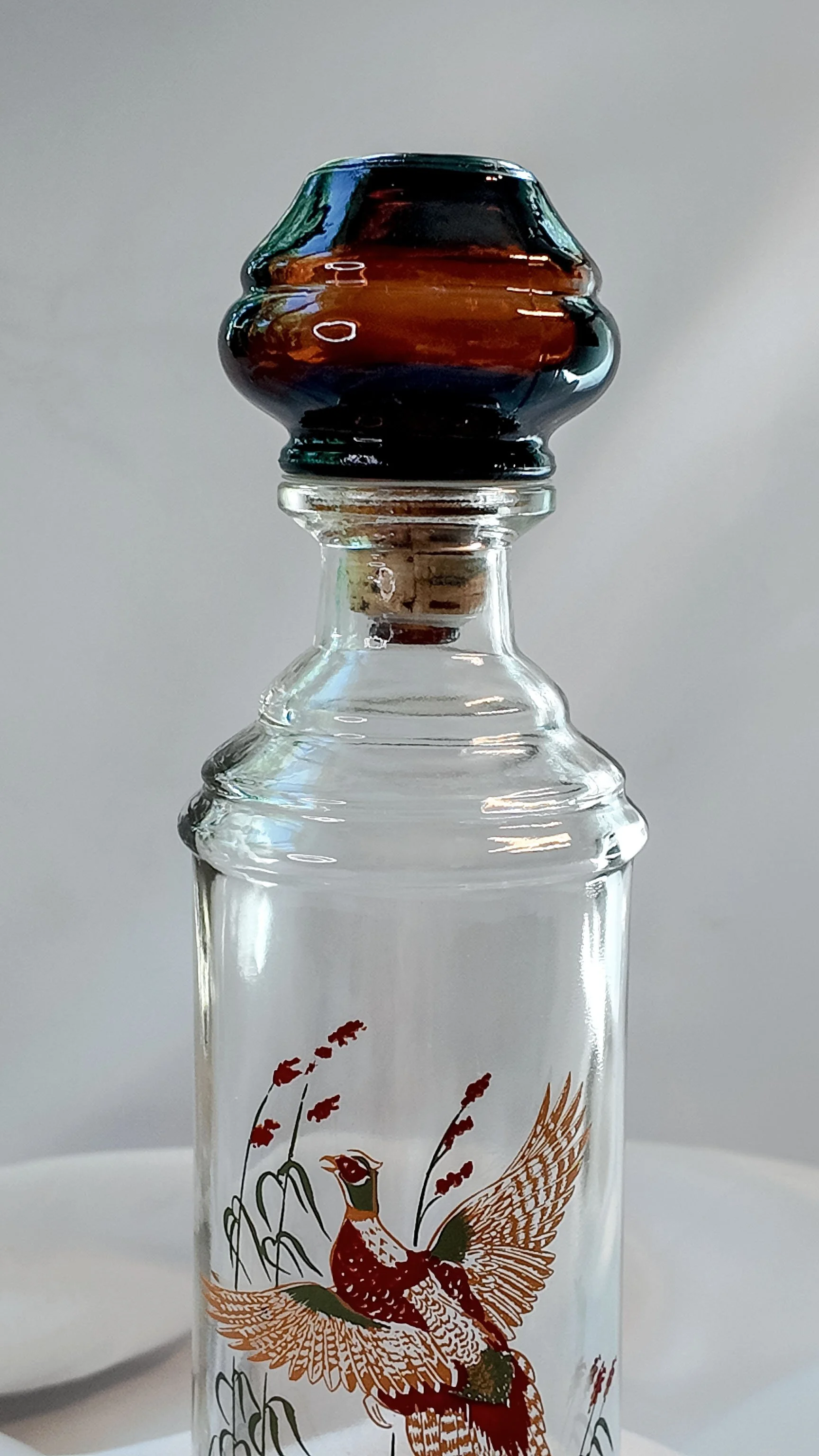 Owens-Illinois Pheasant Back Bar Liquor Bottle, Amber Stopper, 1965