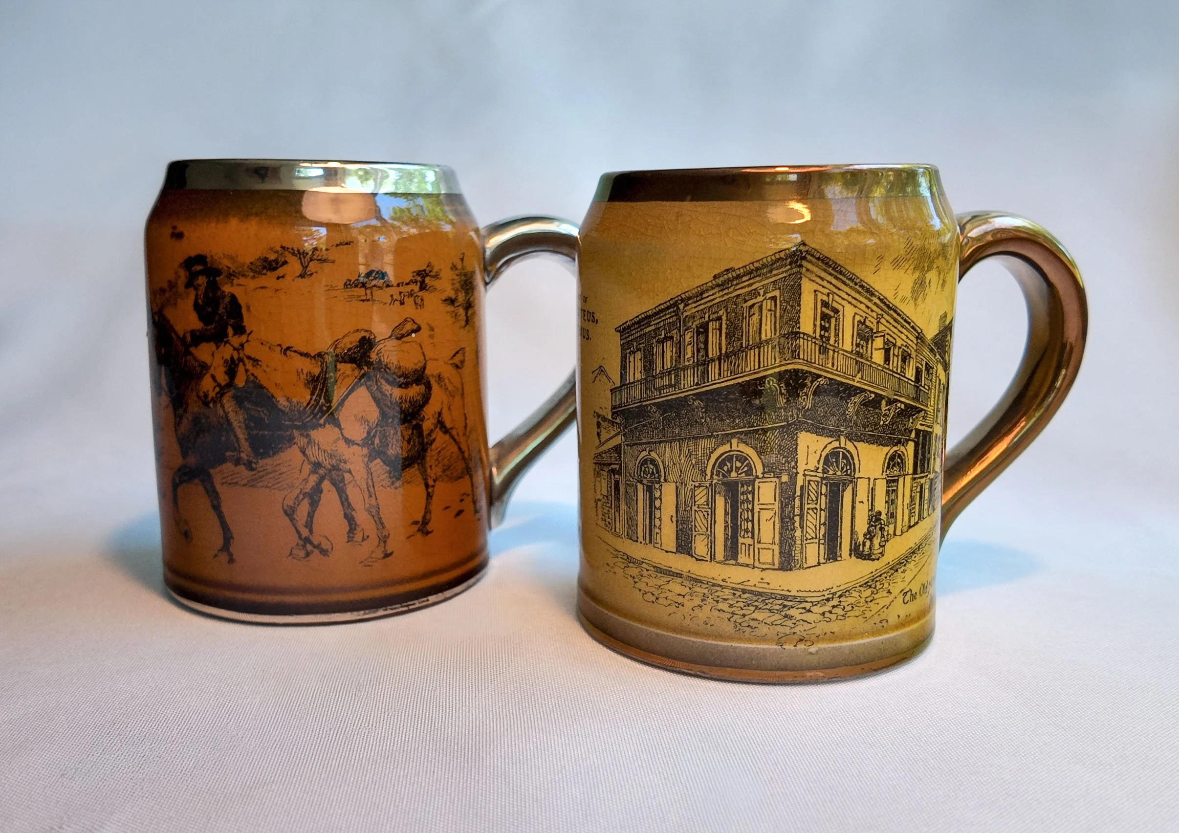 Coaching Days and New Orleans Nights: Pair of Ridgways Lustreware Mugs