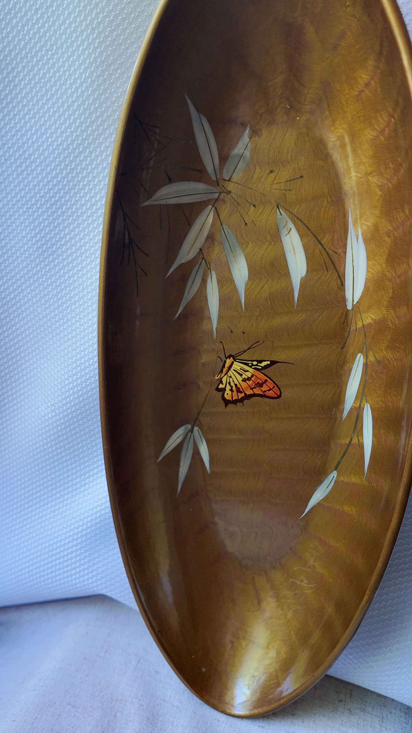 Vintage Catalina Lacquerware Butterfly Bamboo Oval Serving Tray, Japan
