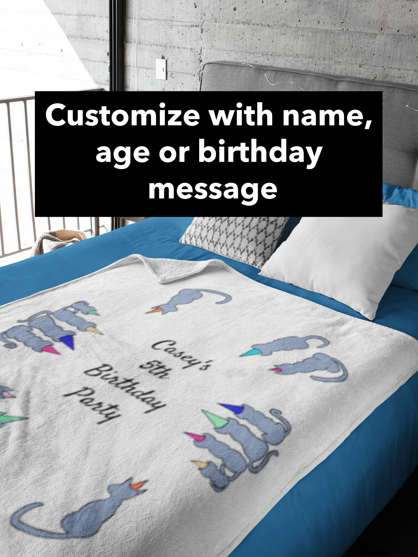 Personalized birthday blanket with unicorn design and birthday message