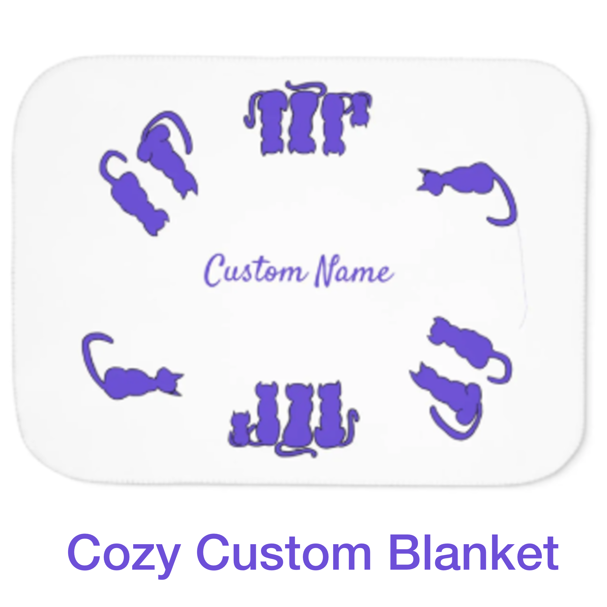 A logo featuring purple scorpions arranged around the text "Cozy Custom Blanket" on a white background.