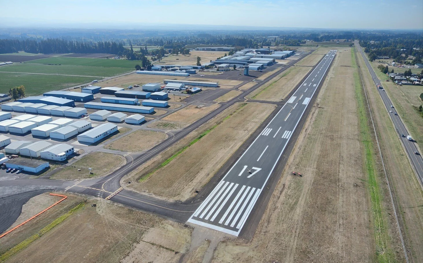 Aerial view of Aurora State Airport in Aurora, Oregon, served by Vancouver and Portland Aircraft Detailing