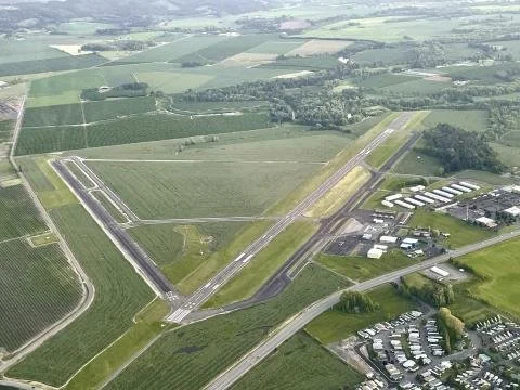 Aerial view of McMinnville Municipal Airport in McMinnville, Oregon, served by Vancouver and Portland Aircraft Detailing