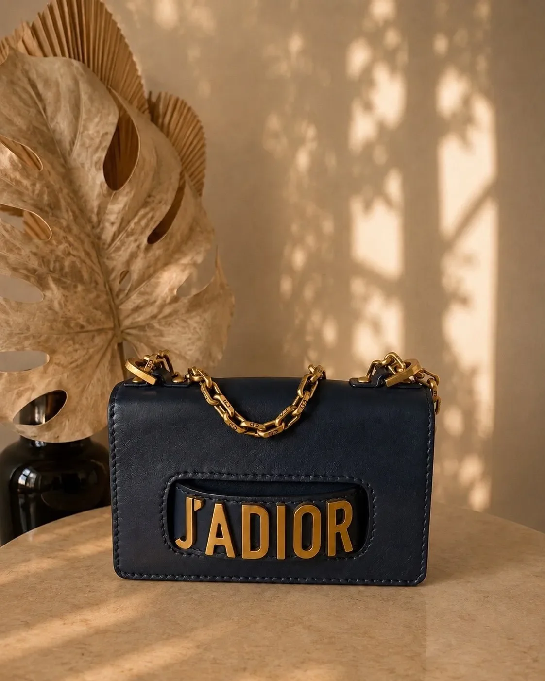 Christian Dior J’Adior Leather Chain Crossbody Bag – Navy Blue & Antique Gold Hardware