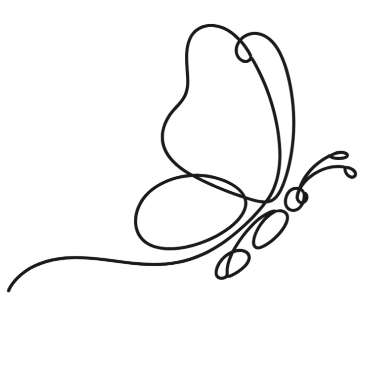 Line art drawing of a butterfly.