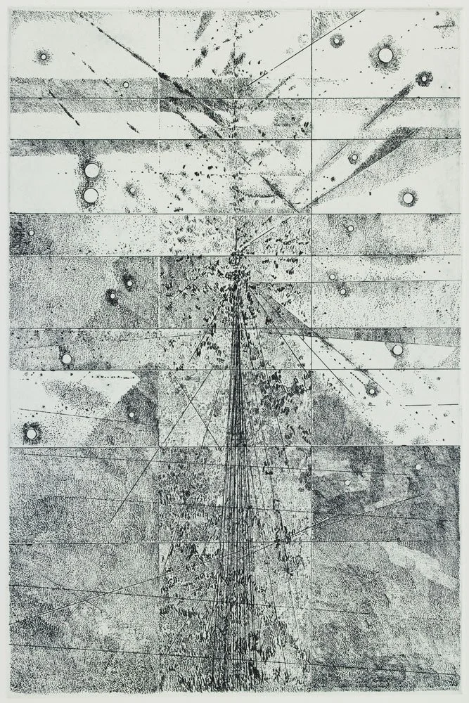  Blue Beacon , 2017, etching, 18 in x 12 in