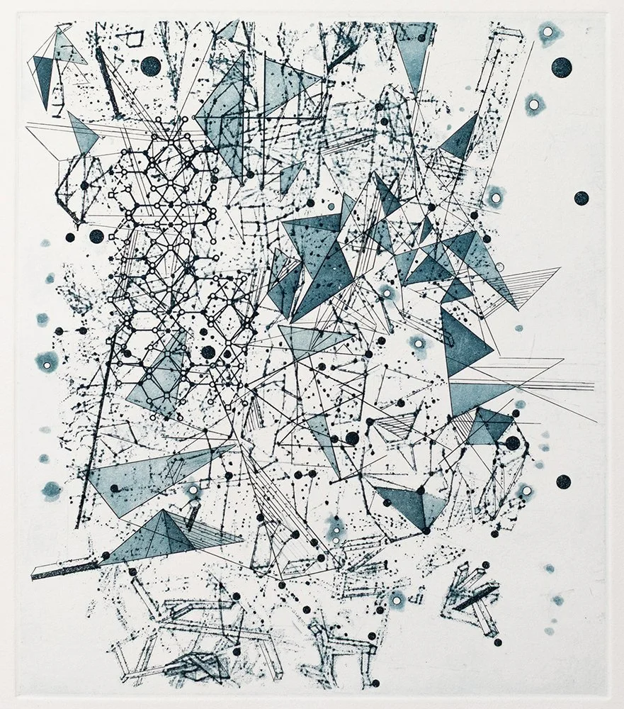  Stricken Tower , 2025, etching 13.75 in x 12 in