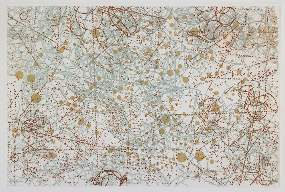  Fabric of Space , 2018, etching, 12 in x 18 in