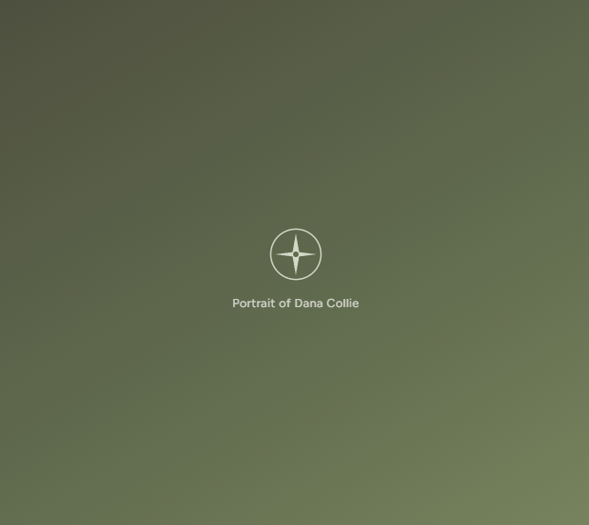 A digital portrait placeholder with a green background and text reading 'Portrait of Dana Collie'.