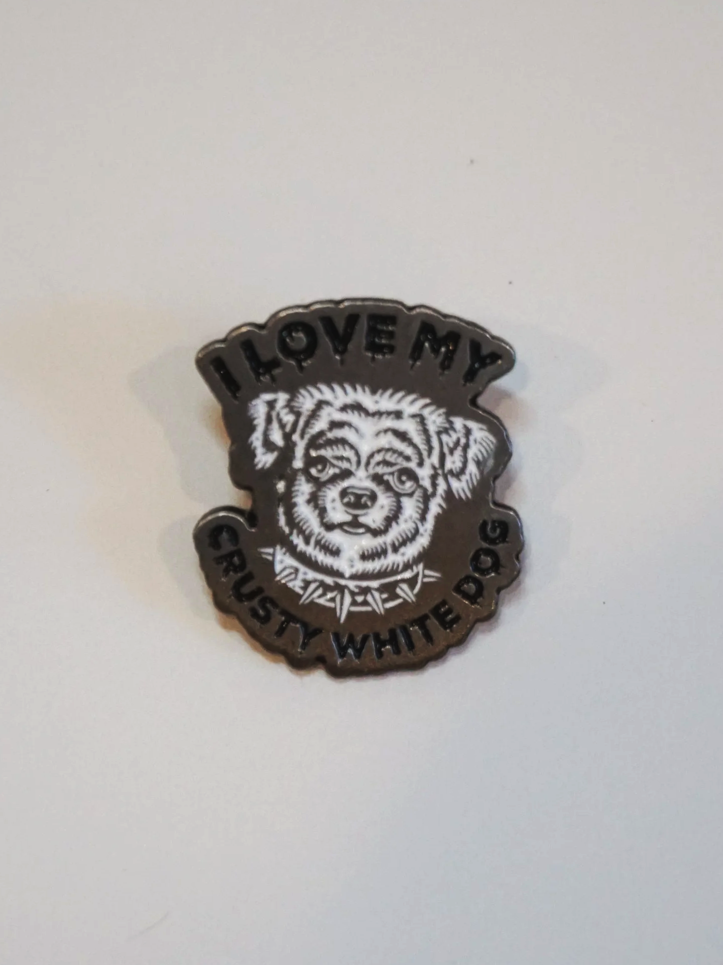 Crusty White Dog Enamel Pin