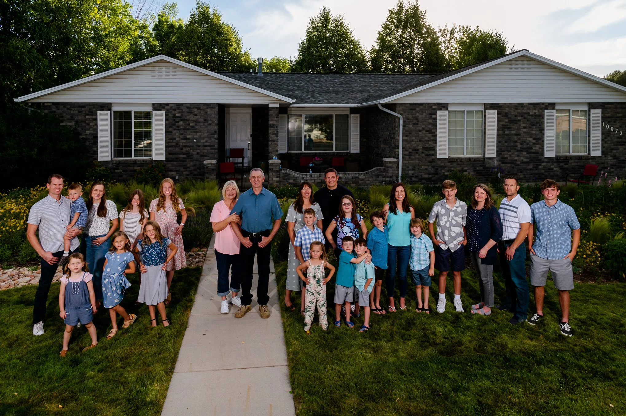 Extended Family portrait at their own home in Riverton, Utah