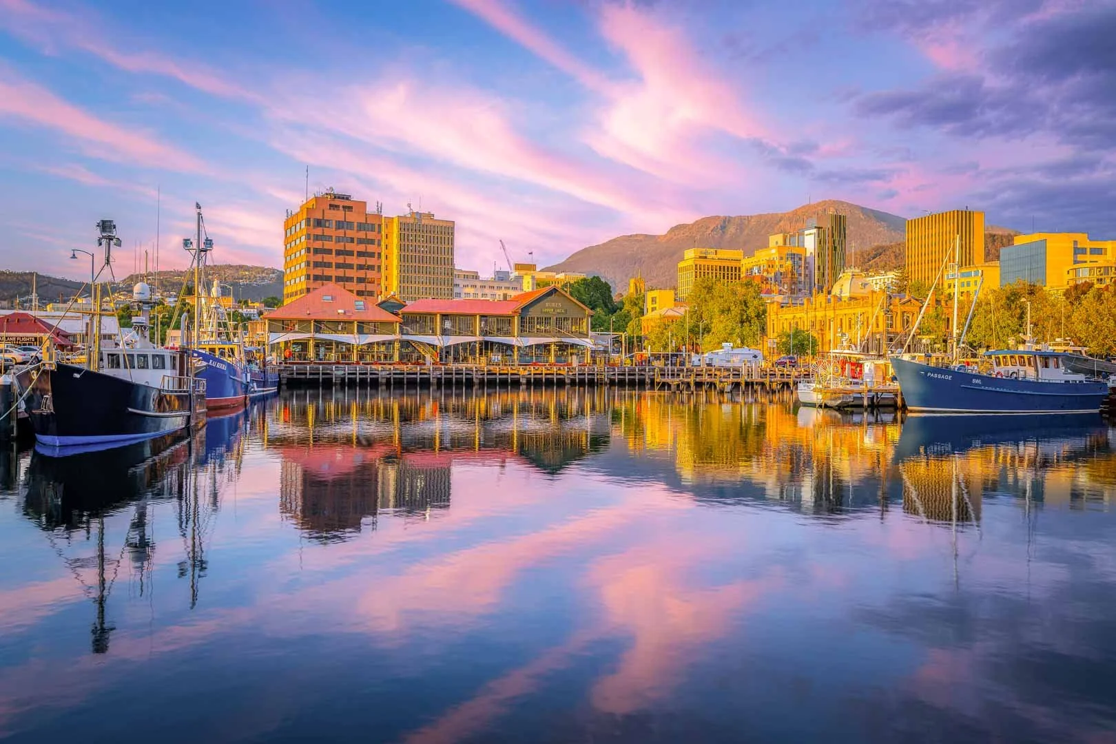 Sunset over Hobart and kunanyi/Mt wellington