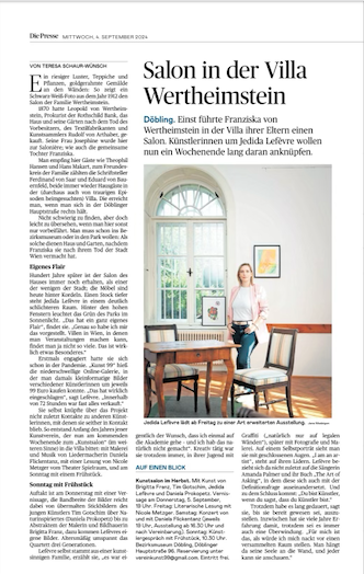 Presse Artikel Künstlerin Jedida Villa Wertheimstein Kunst Salon