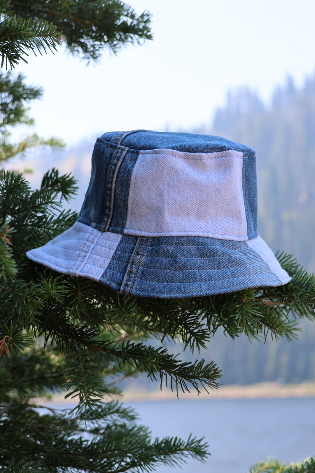 Reversible Upcycled Denim & Grey Flannel Bucket Hat