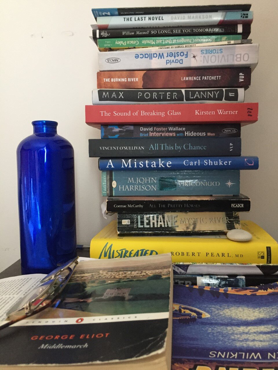 Carl Shuker’s lockdown bookstack.