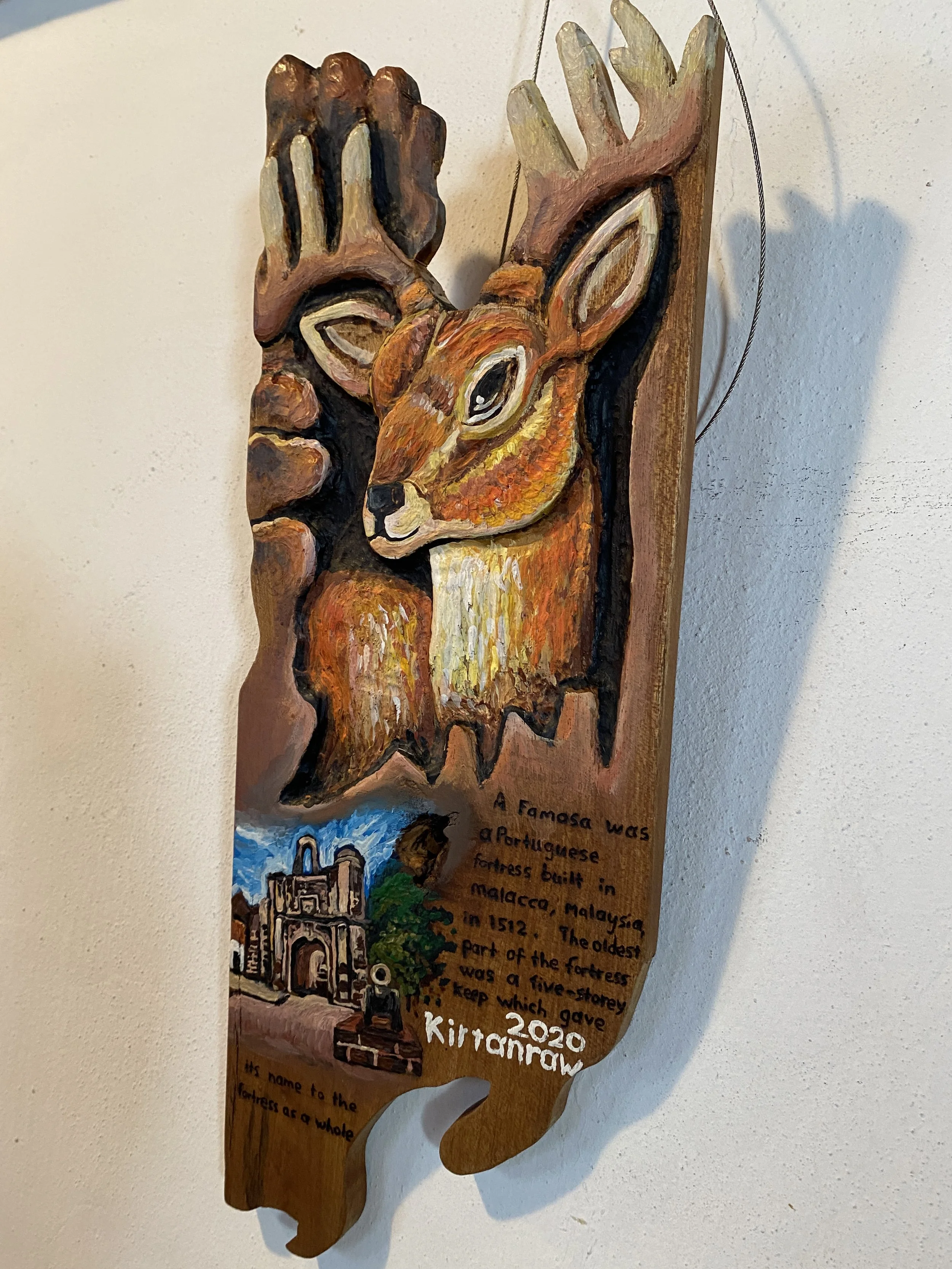 Majestic Stag & Fortress Wooden Carving by Kirtanraw