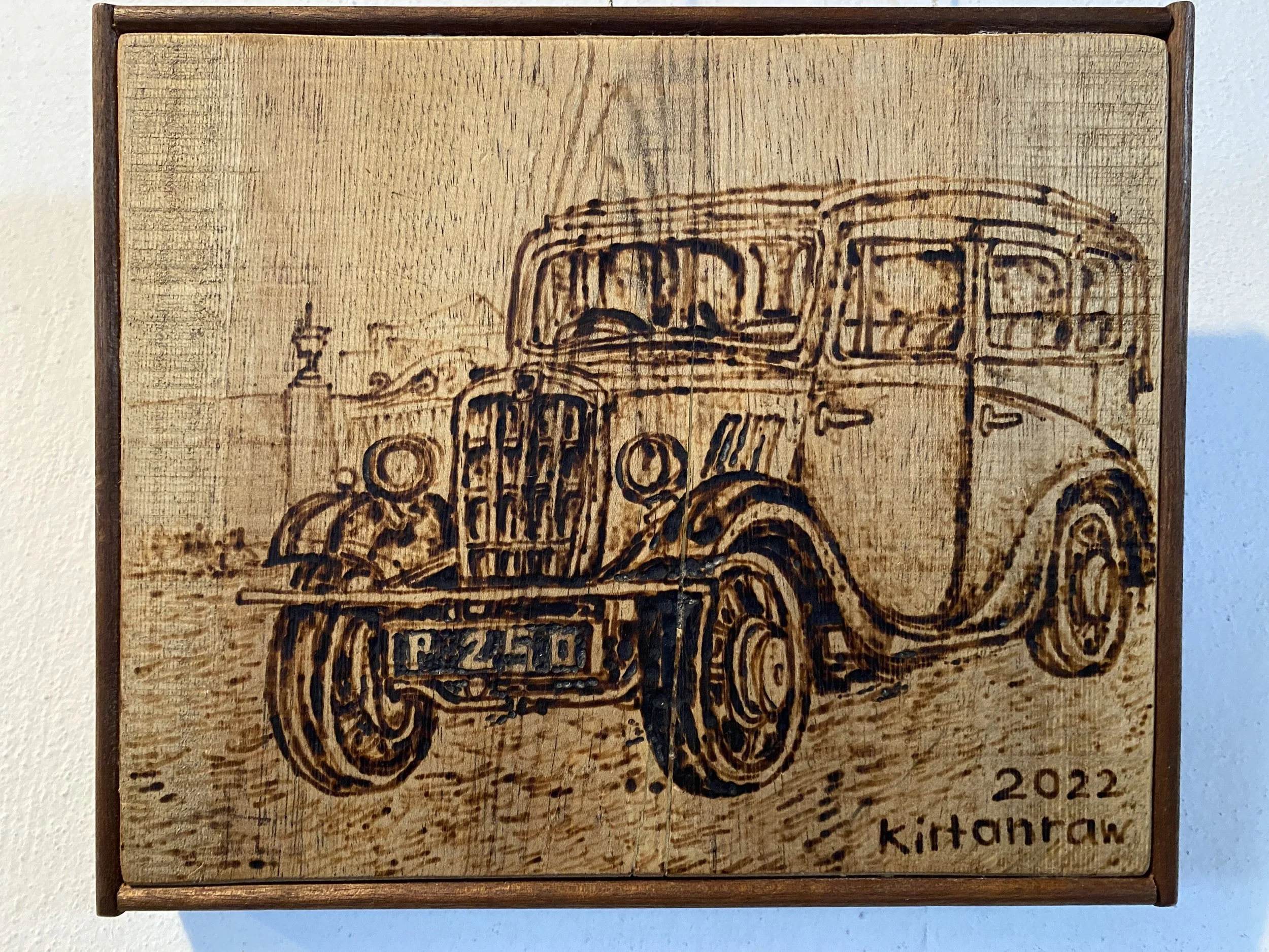 Vintage Car Wood-Burned Art by Kirtanraw