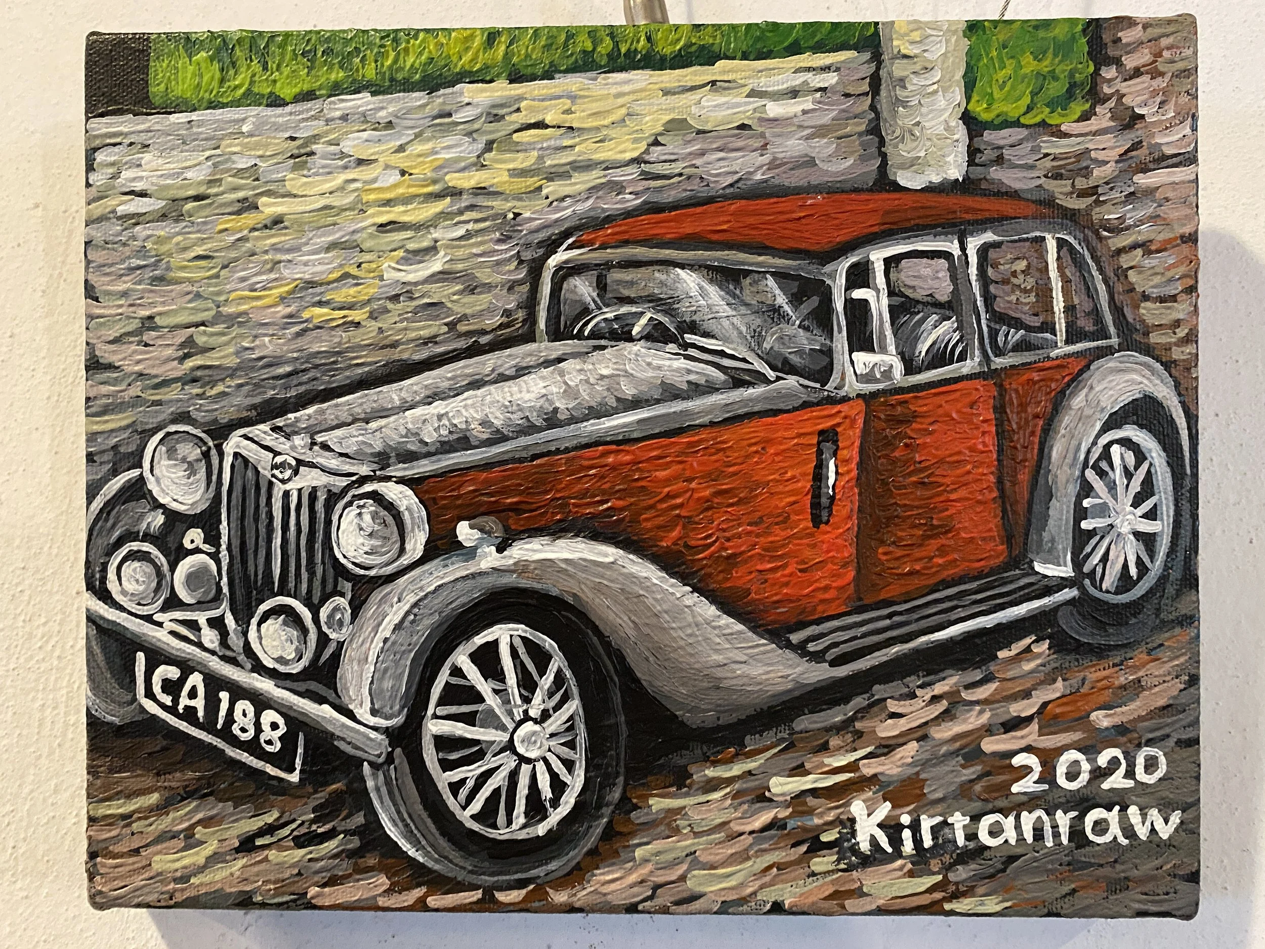 Vintage Car Elegance: Original acrylic Painting by Kirtanraw