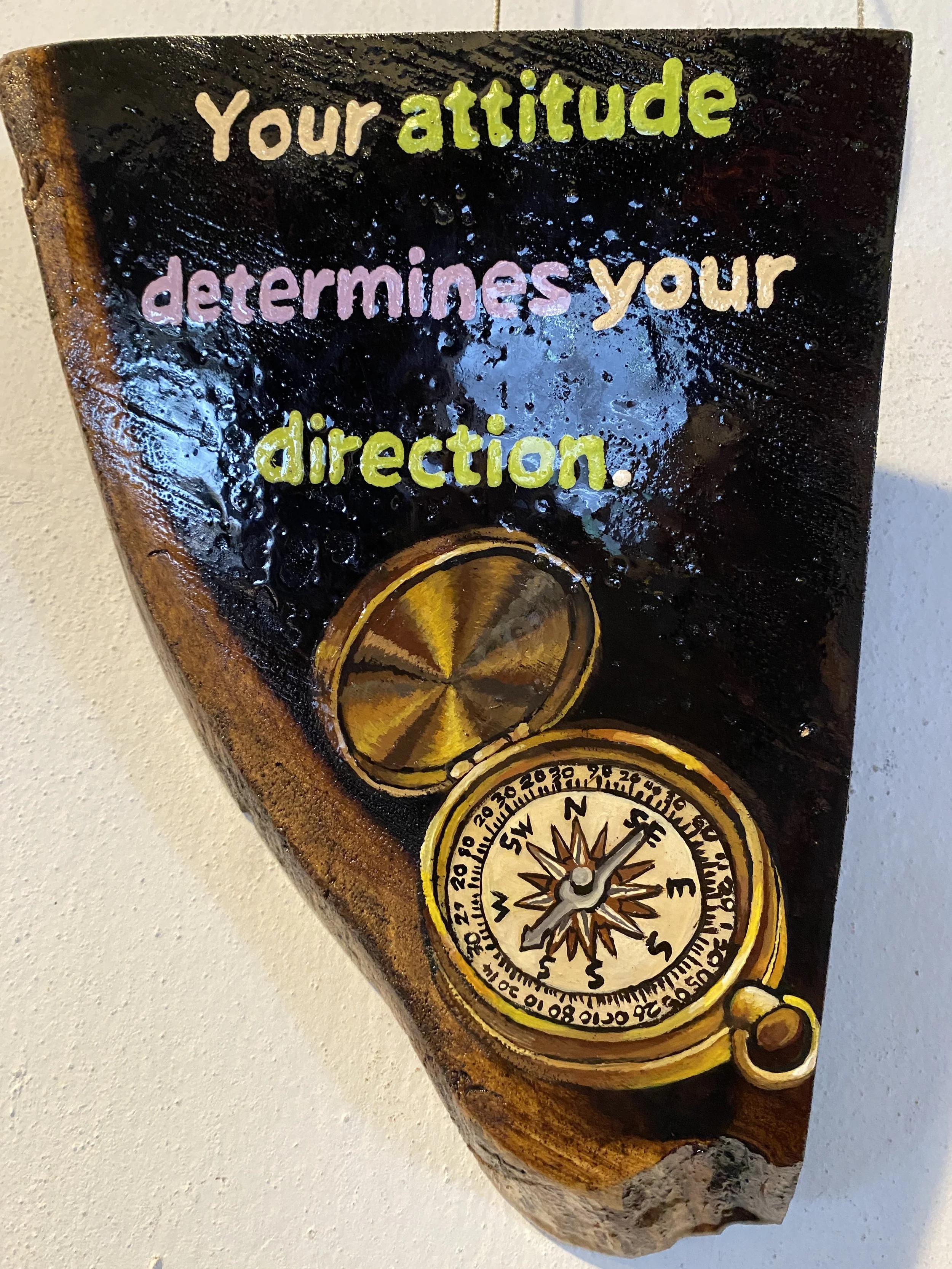 Inspirational Wood Art with Compass Design