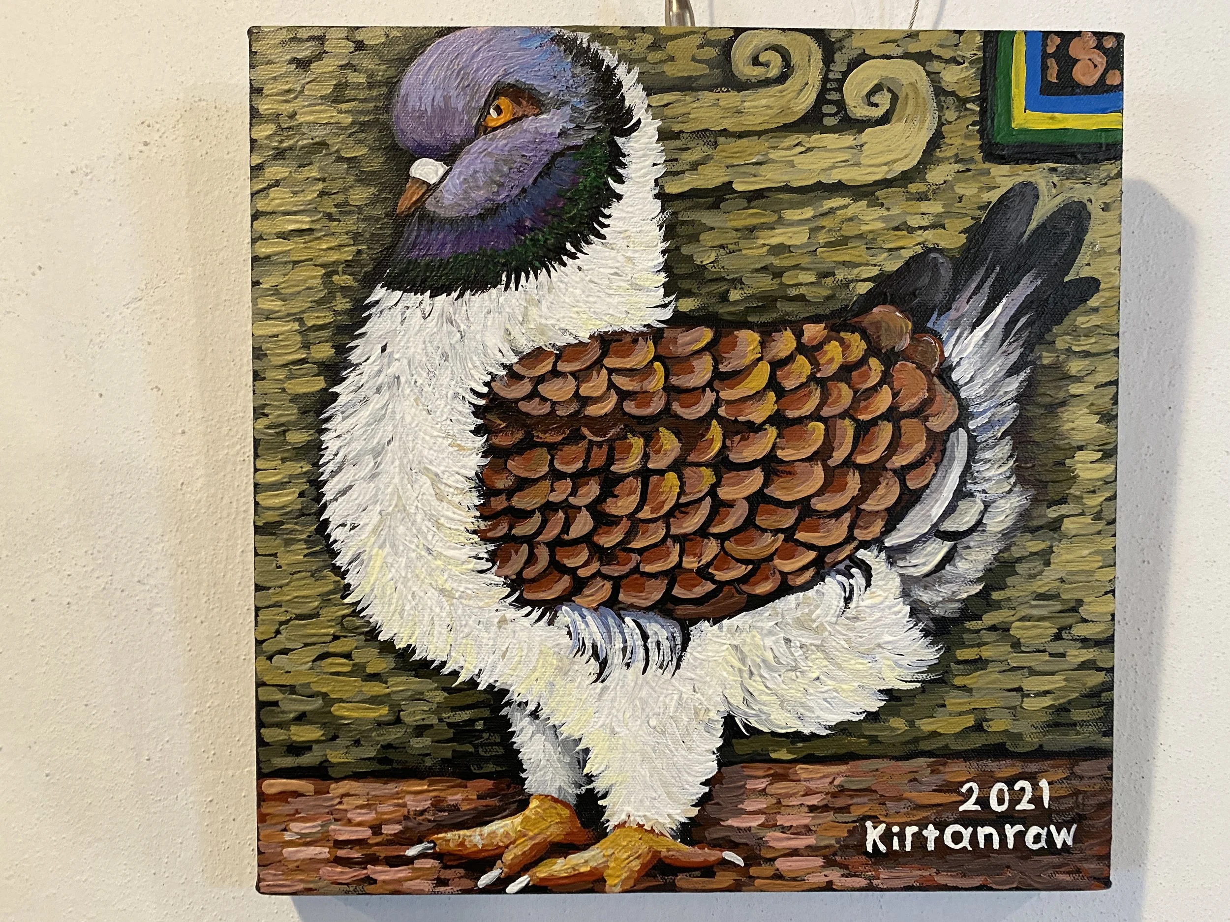 Pigeon Elegance: Original Oil Painting by Kirtanraw