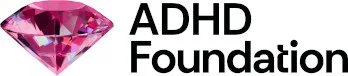 Logo of the ADHD Foundation featuring a pink gemstone above the text 'ADHD Foundation'.